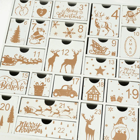 Christmas Wooden Advent Calendar with 24 Drawers Holiday Countdown Decor