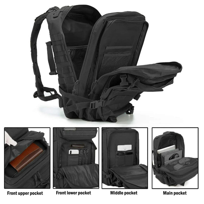 Premium Tactical MOLLE Backpack – Black 45L, Water-Resistant 900D Fabric