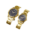 Premium 2 Pack Couple Quartz Analog Watches Set Gold Black
