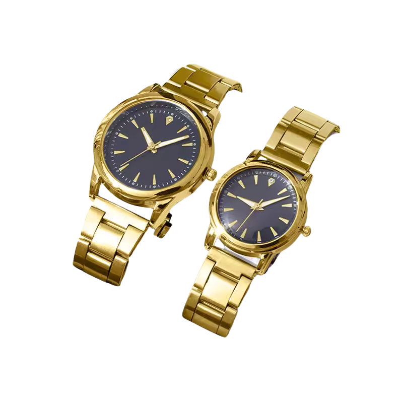 Premium 2 Pack Couple Quartz Analog Watches Set Gold Black