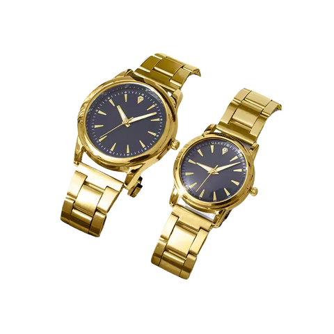 Premium 2 Pack Couple Quartz Analog Watches Set Gold Black