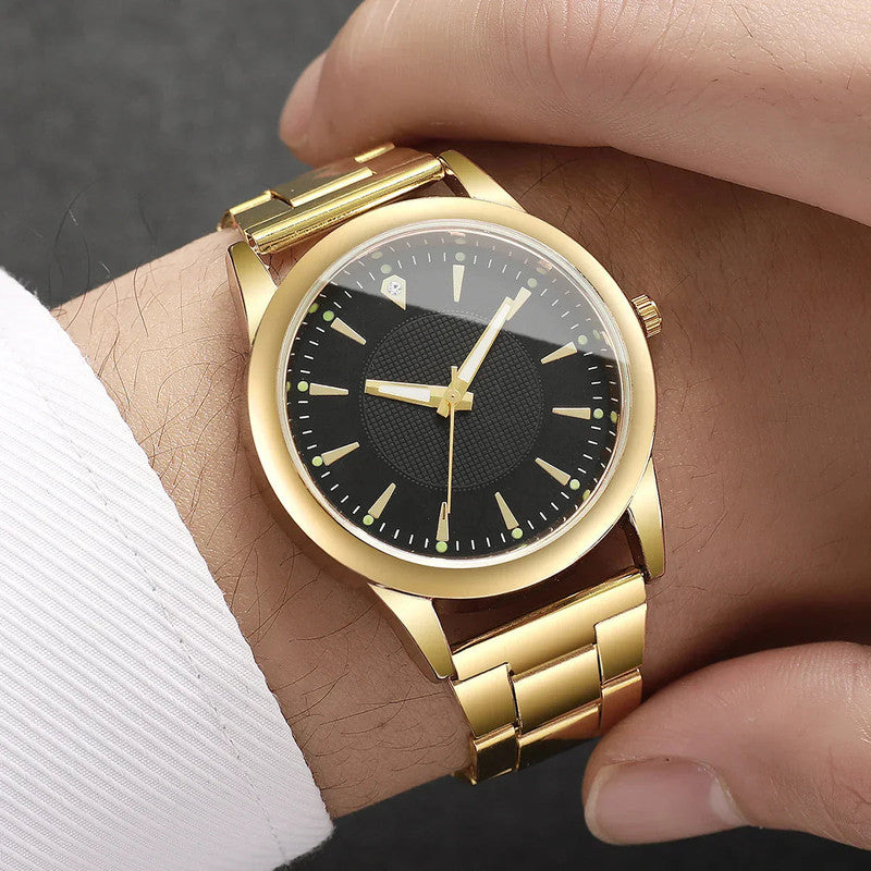 Premium 2 Pack Couple Quartz Analog Watches Set Gold Black