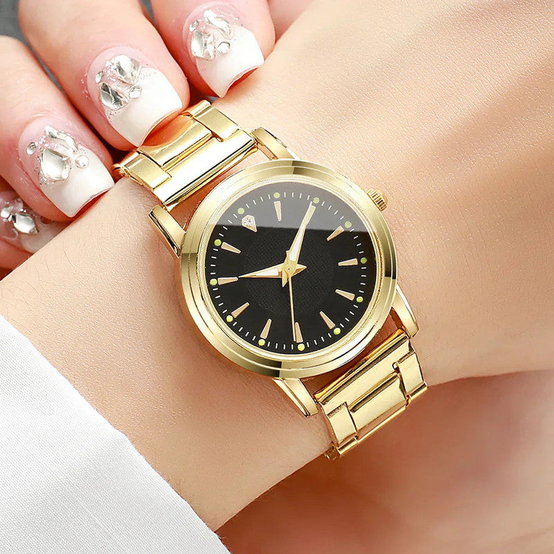 Premium 2 Pack Couple Quartz Analog Watches Set Gold Black