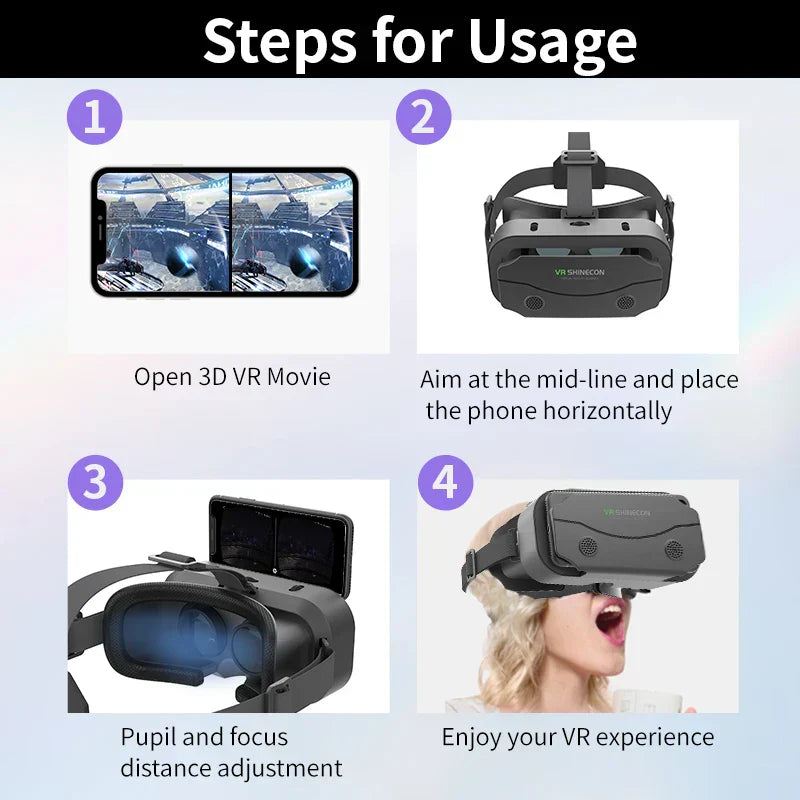 Premium 3D VR Glasses Black Smartphone Goggles for 4.7 to 7 Inch Phones