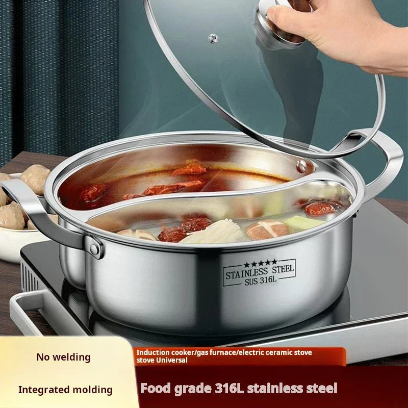 Premium Twin Divided Hot Pot – Silver 316 Stainless Steel 32cm
