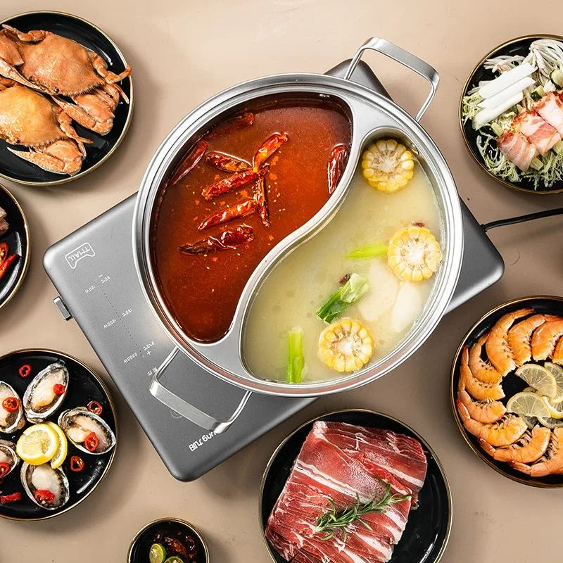 Premium Twin Divided Hot Pot – Silver 316 Stainless Steel 32cm