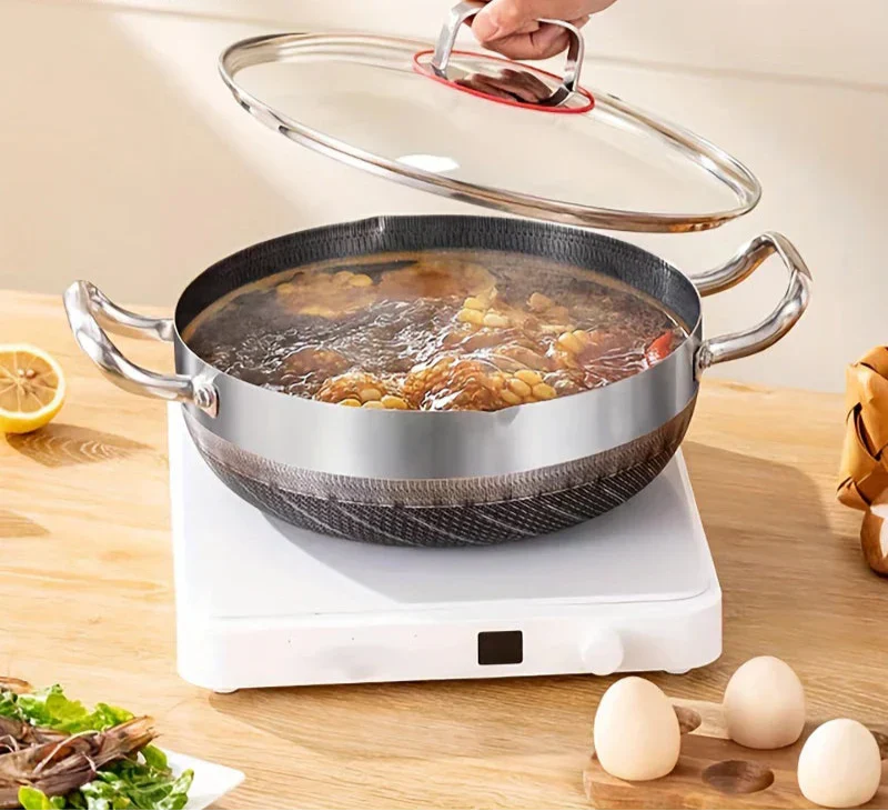 Premium 30cm Stainless Steel Non-Stick Frying Pan – Silver with Glass Lid