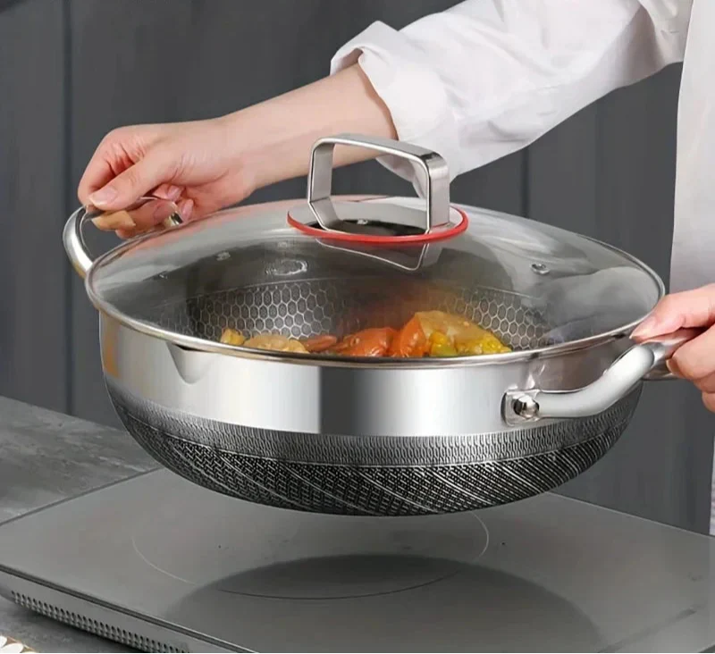 Premium 30cm Stainless Steel Non-Stick Frying Pan – Silver with Glass Lid