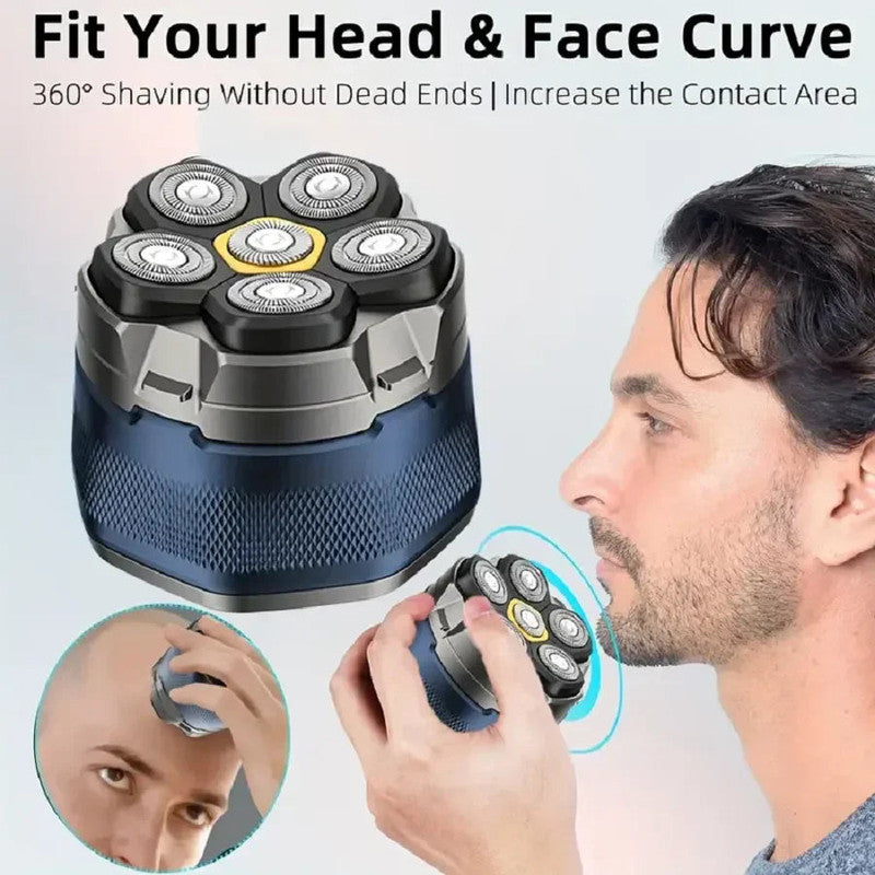 Blue 6D Rechargeable Electric Head and Face Shaver with LED Display Type-C Charging