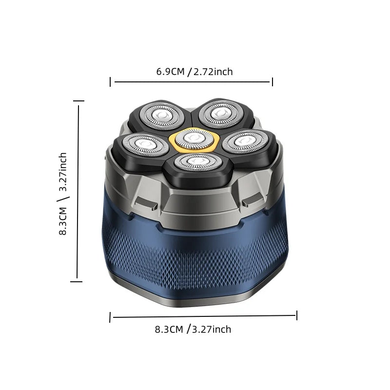 Blue 6D Rechargeable Electric Head and Face Shaver with LED Display Type-C Charging