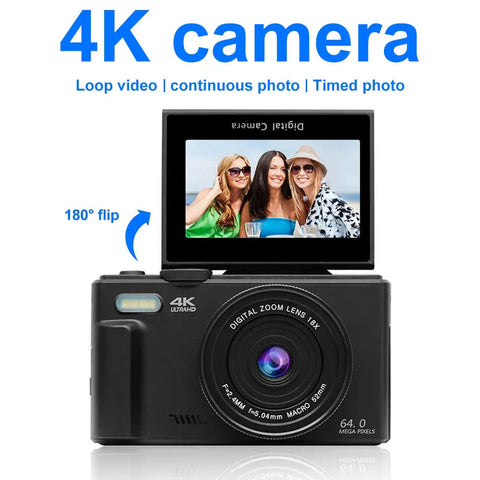 Premium Black 4K 64MP Vlogging Digital Camera with 64GB Card