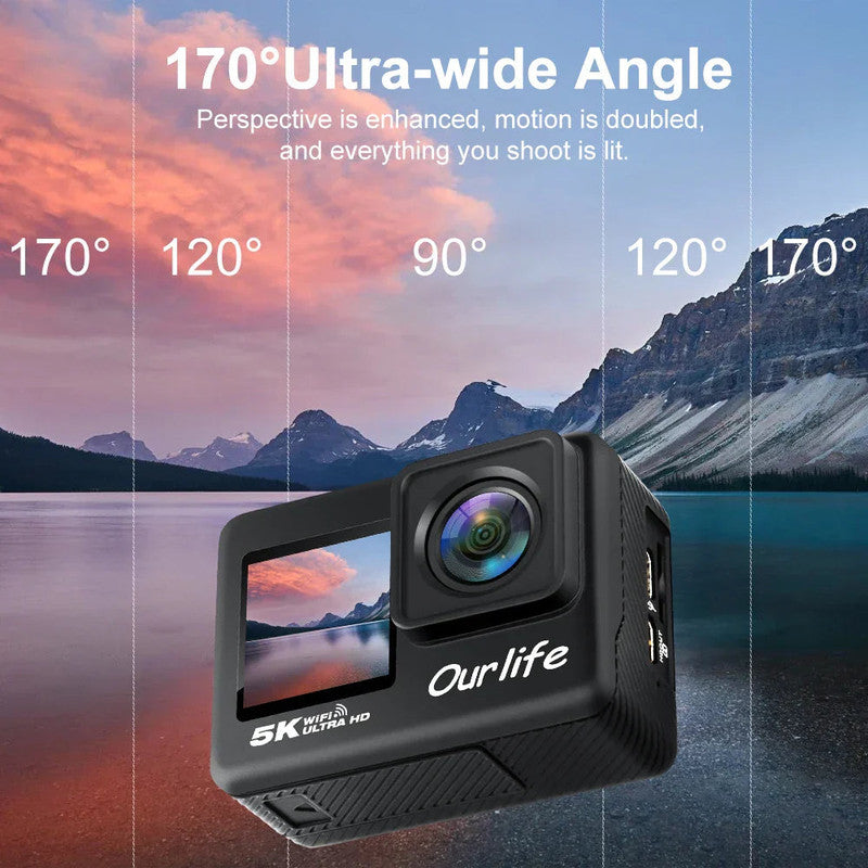 Premium Black 5K Waterproof Action Camera with Touchscreen and 64GB Card