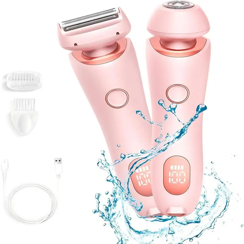 Pink 2 in 1 Waterproof Electric Shaver USB Rechargeable Hair Removal Groomer