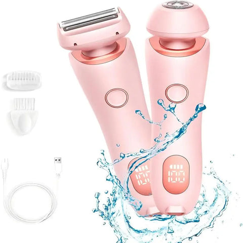 Pink 2 in 1 Waterproof Electric Shaver USB Rechargeable Hair Removal Groomer