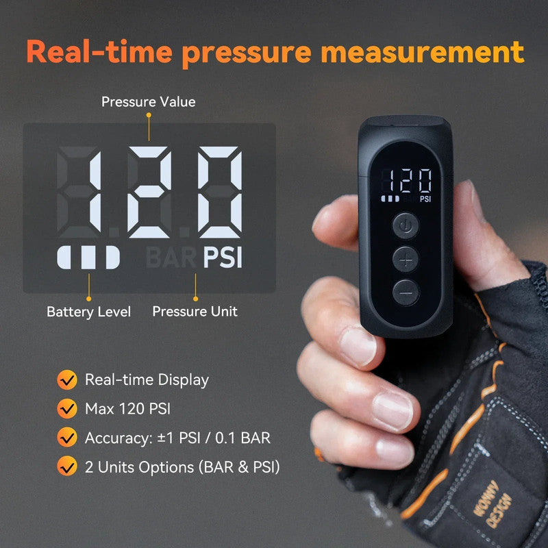 Premium Pro Mini Electric Bike Pump with Digital Display - 120 PSI