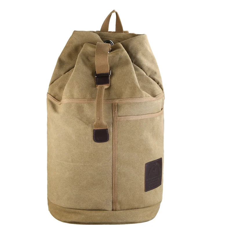 Premium Canvas Travel Backpack – Khaki Bucket Design 33 x 55 x 33cm