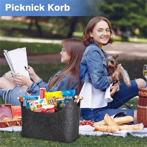 Foldable Felt Firewood Storage Basket 50L with Wooden Handles
