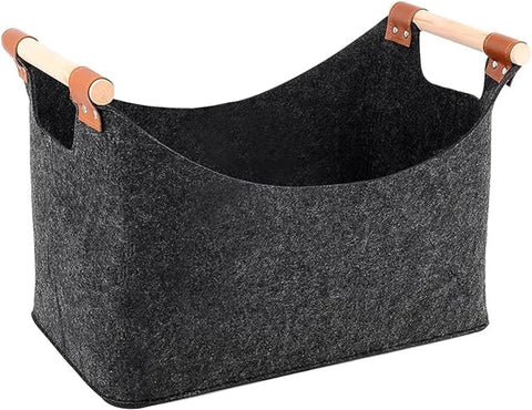 Foldable Felt Firewood Storage Basket 50L with Wooden Handles