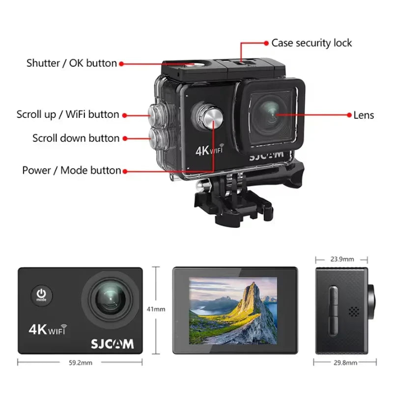 Premium Black 4K Action Camera 30M Waterproof Sports Cam with WiFi