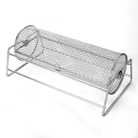 Premium 12 Inch Stainless Steel Rolling BBQ Grill Mesh Rotisserie Basket