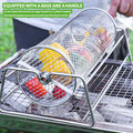 Premium 12 Inch Stainless Steel Rolling BBQ Grill Mesh Rotisserie Basket