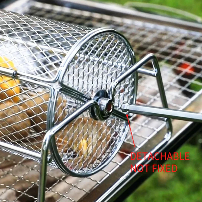 Premium 12 Inch Stainless Steel Rolling BBQ Grill Mesh Rotisserie Basket