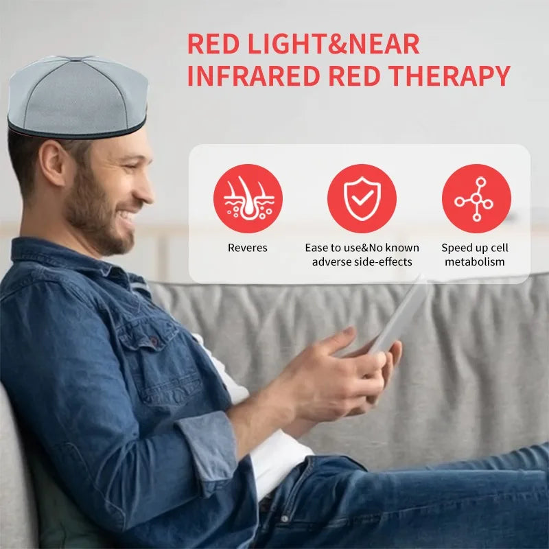 Black LED Hair Growth Cap Treatment Helmet with Red and Near Infrared Light