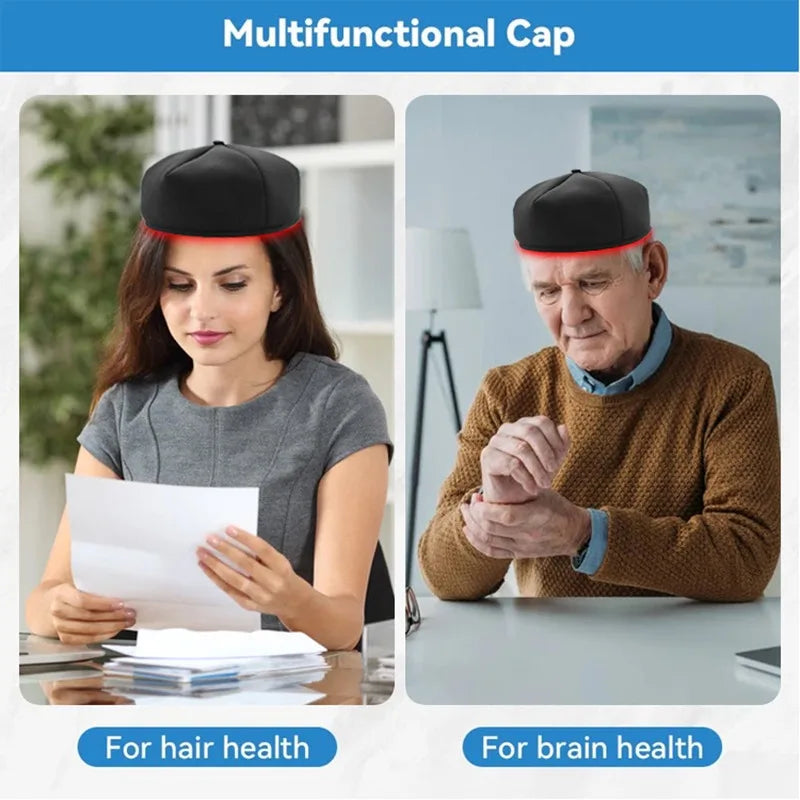 Black LED Hair Growth Cap Treatment Helmet with Red and Near Infrared Light