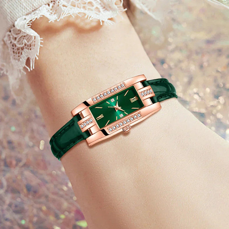 Premium Women's Green Quartz Watch and Jewellery Gift Set 9 Piece