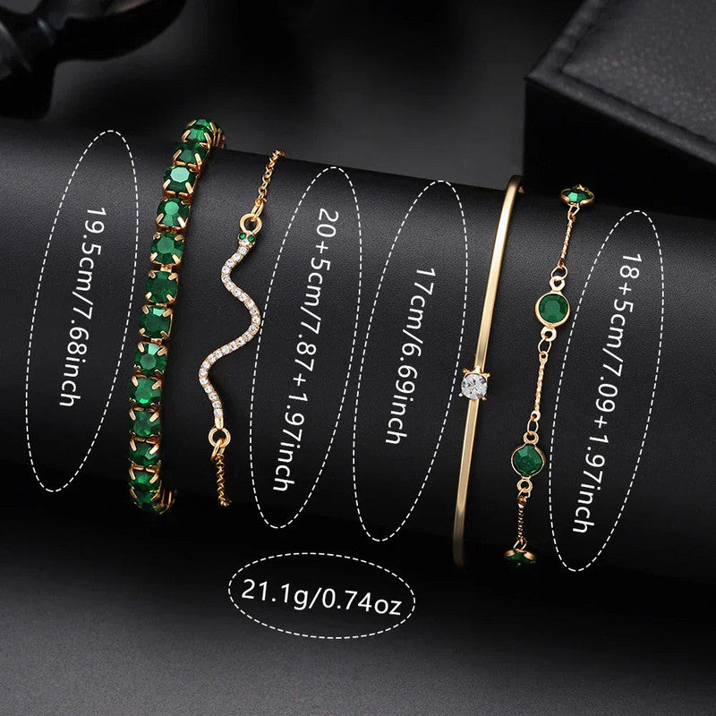 Premium Women's Green Quartz Watch and Jewellery Gift Set 9 Piece