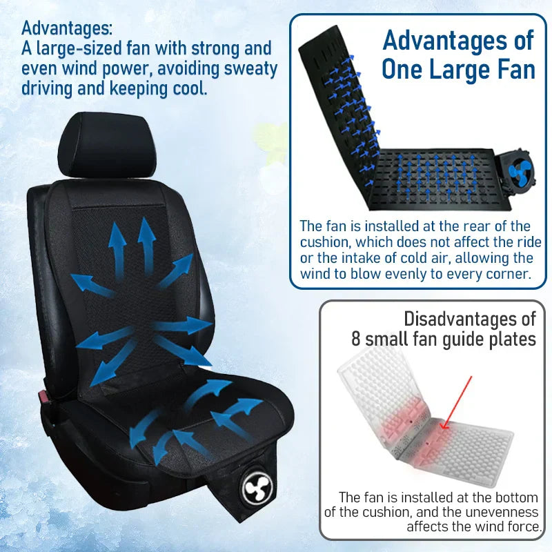 Premium Black Spacer Car Cooling Seat Cushion with 8 Fans 12V DC