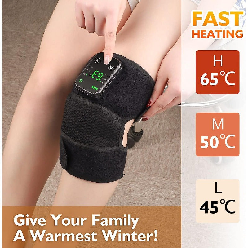Black USB Heated Knee Pad with Massage Function 3 Heat Settings and Extension Straps