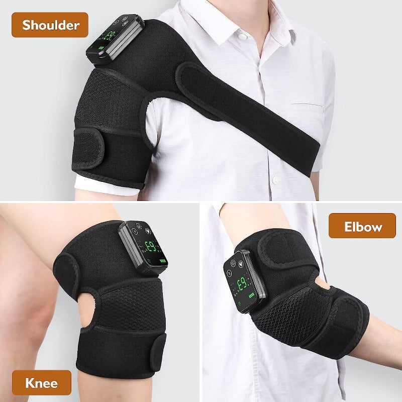 Black USB Heated Knee Pad with Massage Function 3 Heat Settings and Extension Straps