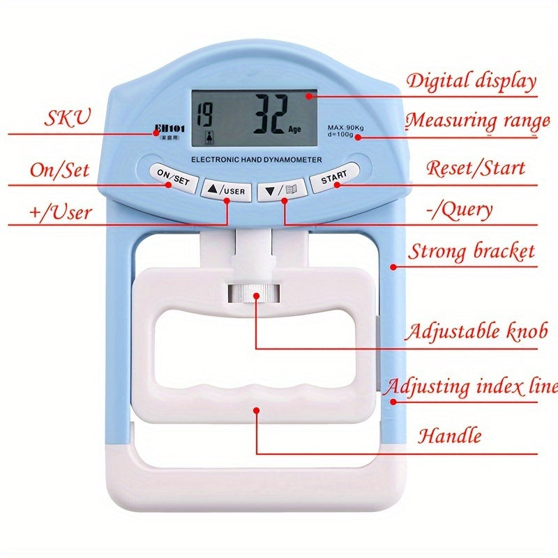 Premium Blue Digital Hand Grip Strength Tester 90kg