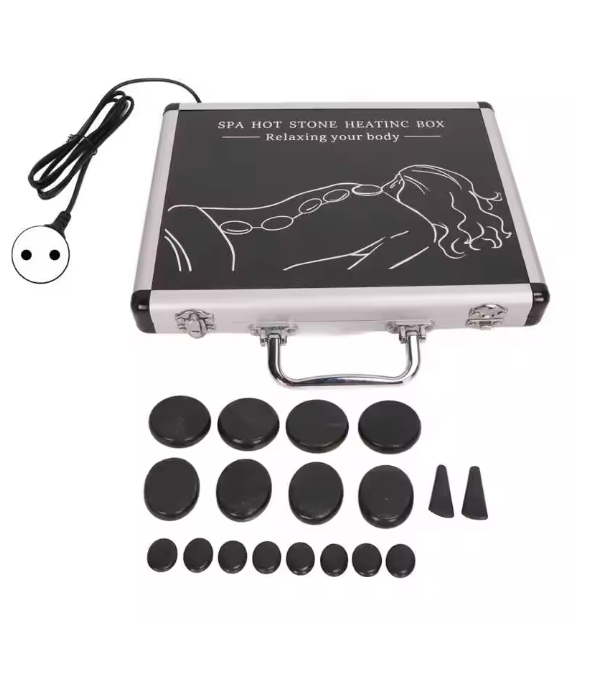 18 Piece Heated Basalt Massage Stone Set with Warmer Box for Hot Stone Therapy