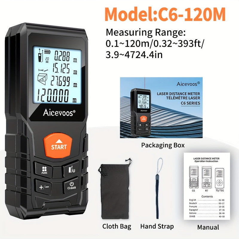 Premium Laser Distance Meter with Rubber Grip - 120m