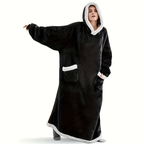Premium Flannel Hooded TV Blanket – Black 120 x 78cm Winter Throw