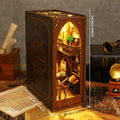 3D Miniature DIY Wooden Bookshelf Bookend Scene with LED Light Home Decor