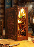 3D Miniature DIY Wooden Bookshelf Bookend Scene with LED Light Home Decor