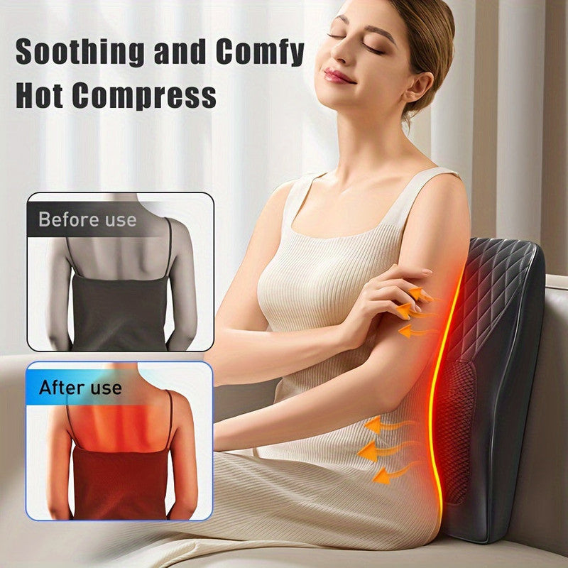 Grey Heated Neck and Back Massager Pillow with 3D Kneading and USB Charging