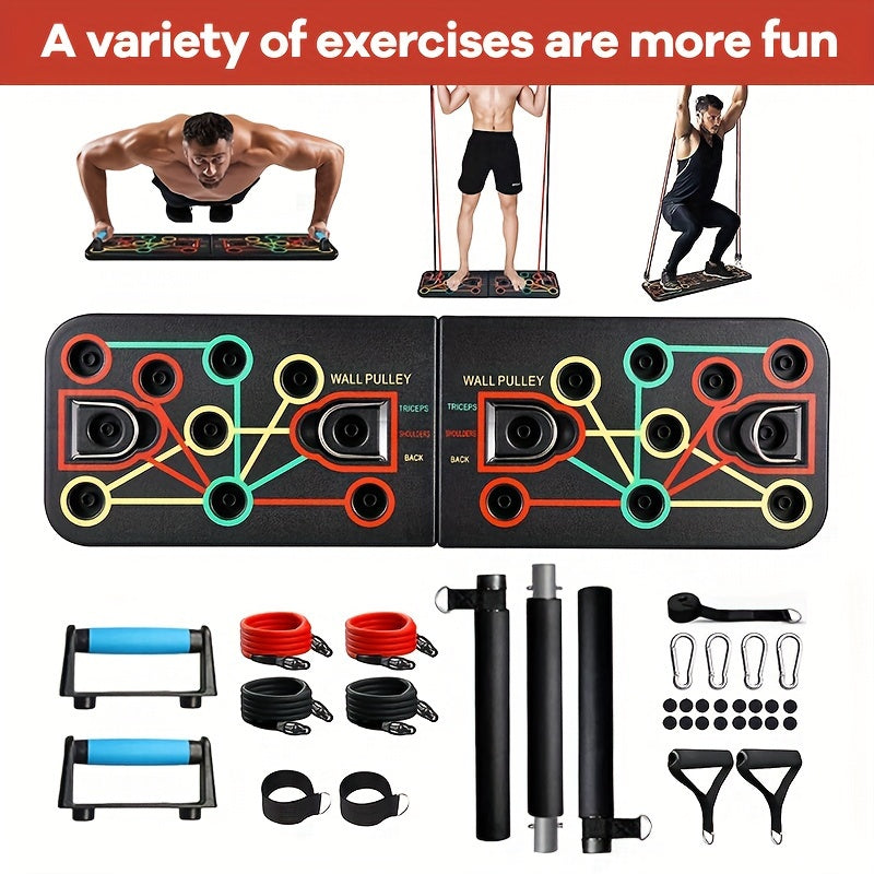 Premium Black Push-Up Board Set with Resistance Bands