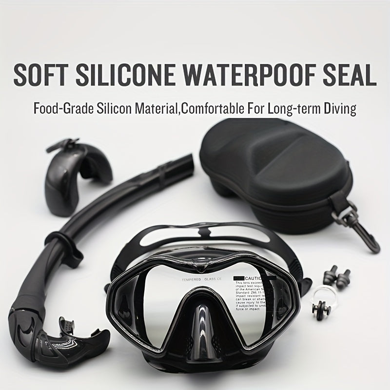 Premium Adult Anti-Fog Snorkel Set with Dry Tube - Black