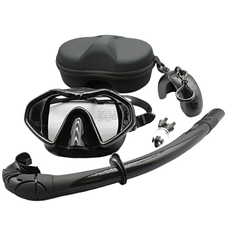 Premium Adult Anti-Fog Snorkel Set with Dry Tube - Black