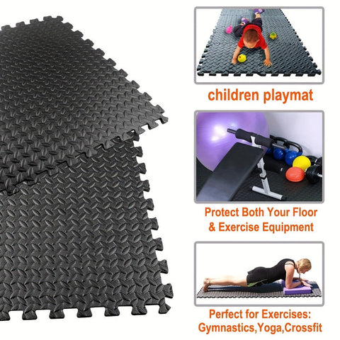 Premium Black Interlocking EVA Fitness Mats Set - 20pcs