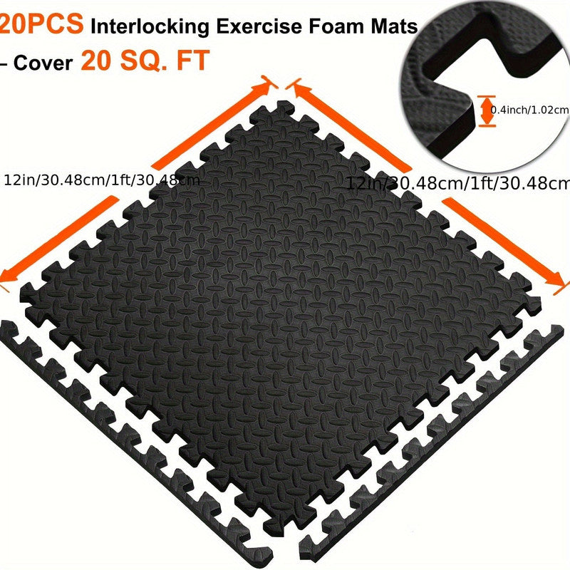 Premium Black Interlocking EVA Fitness Mats Set - 20pcs