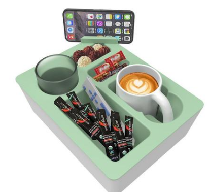 Premium Silicone Sofa Caddy Tray – Grey 28cm with Cup & Phone Holder