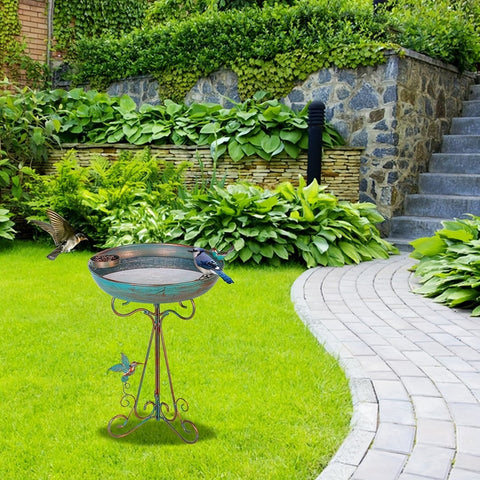 Premium Bird Bath with Feeder Pedestal - Bronze 43cm