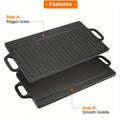 Premium Cast Iron Double-Sided Griddle Pan – Black 50.5 x 23.5cm, Flat & Ridged