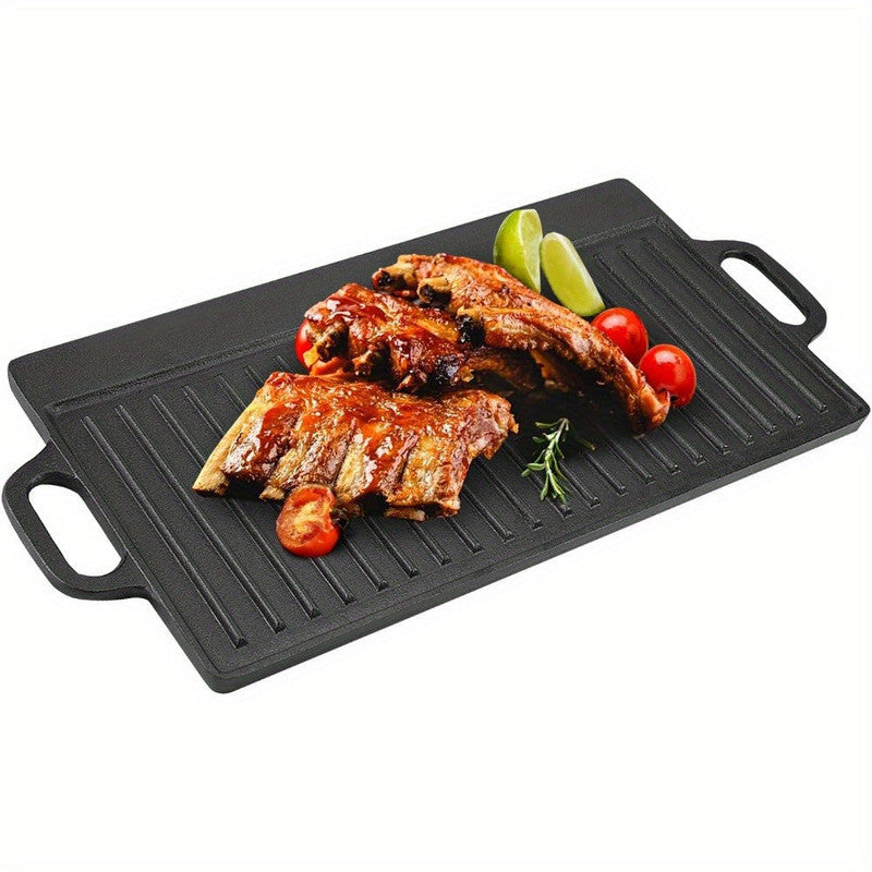 Premium Cast Iron Double-Sided Griddle Pan – Black 50.5 x 23.5cm, Flat & Ridged