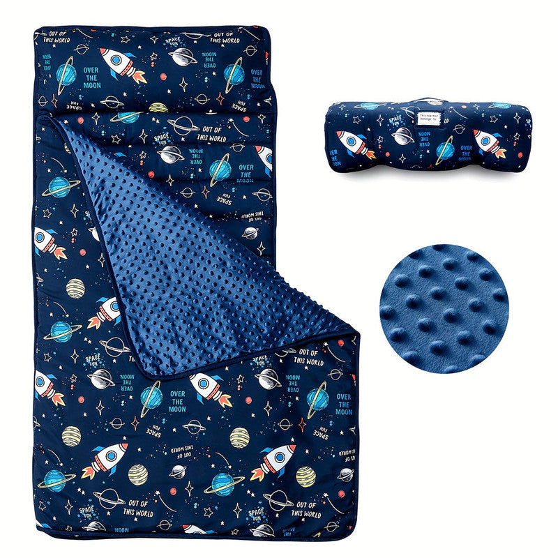 Premium Rocket Pattern Kids Nap Mat - Blue